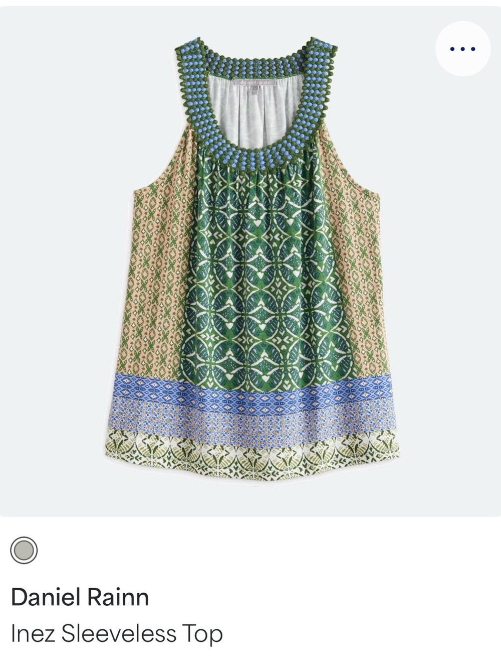 Daniel Rainn Green Blue Beige Patterned Sleeveless Tank